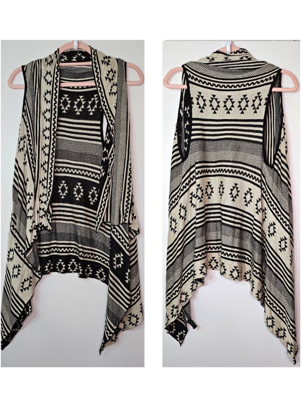 Saachi Reversible Geometric Print Sleeveless Cardigan Kimono Vest Wrap M/L OS